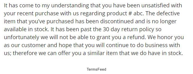 Example of email to decline a refund because it