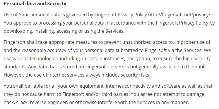 Fingersoft game developer: Privacy clause and summary in Terms &amp; Conditions