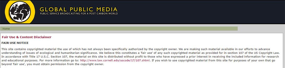 Global Public Media: Fair Use and Content disclaimer
