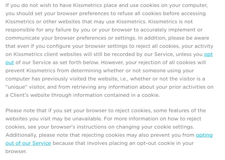 Kissmetrics Privacy Policy: Refuse cookies
