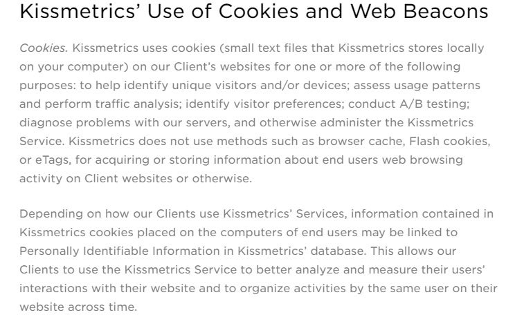 KissMetrics Privacy Policy: Use of Cookies