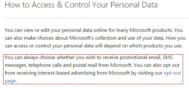 Microsoft Privacy Statement: Email marketing opt-out