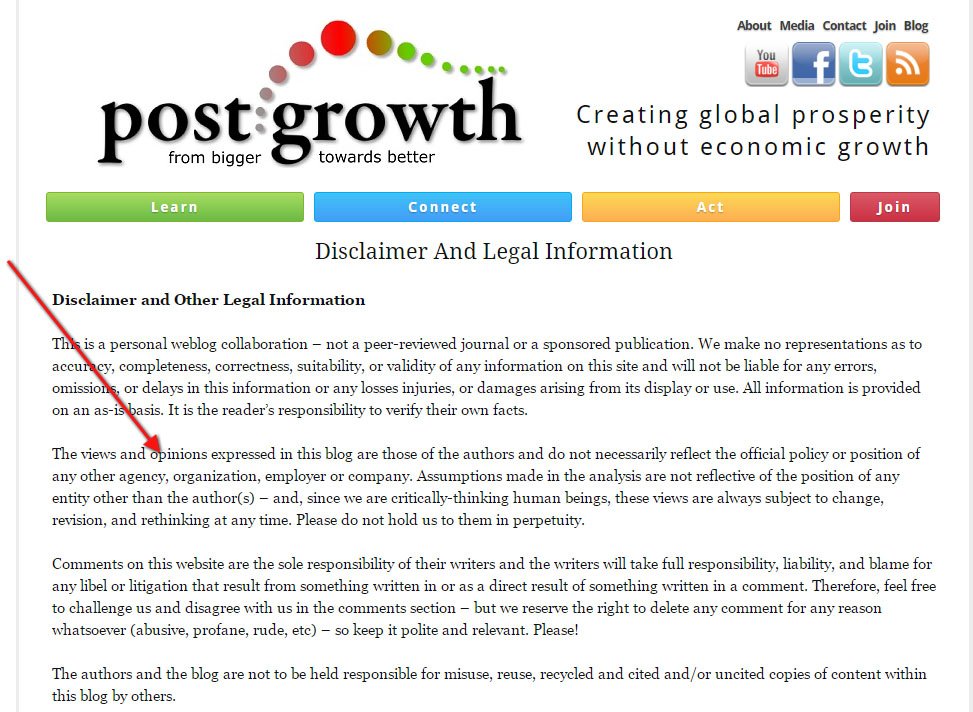 Post Growth: Views expressed disclaimer and Legal Information screenshot