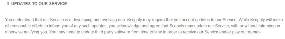 Scopely game developer: Updates clause in Terms &amp; Conditions