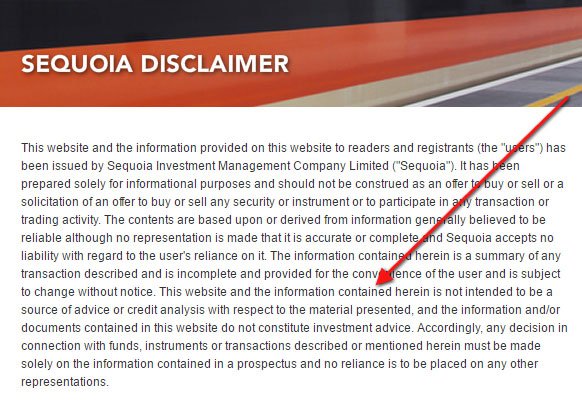 Sequoia: Investment Disclaimer