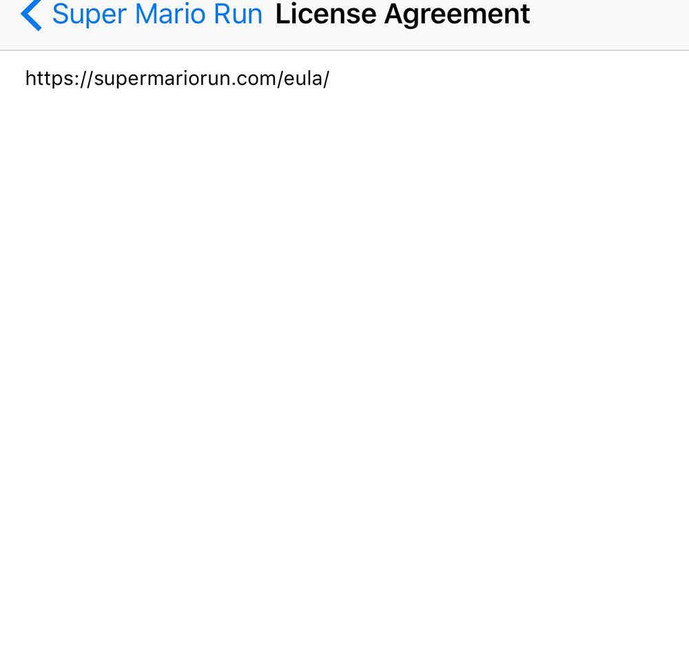 Super Mario Run: Mobile app in App Store: License Agreement text