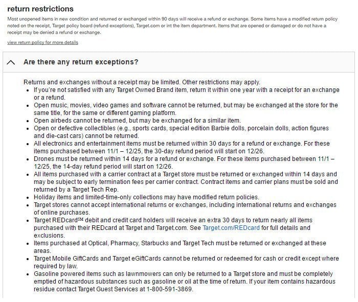 Target US Return and Refund Policy: the 90-days and additional time limits