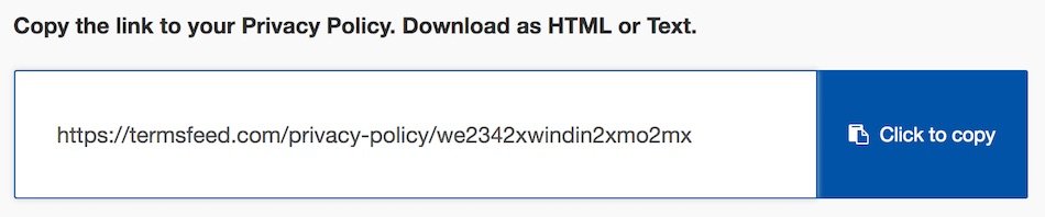 TermsFeed Privacy Policy Generator creates Public URL