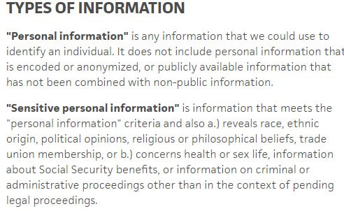 Trello Privacy Policy: Types of information definitions
