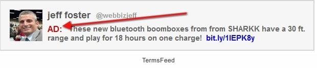 Example disclosure in tweet: Ad text before the tweet
