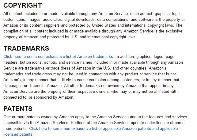 Amazon Terms and Intellectual Property: Copyright, trademarks and patents