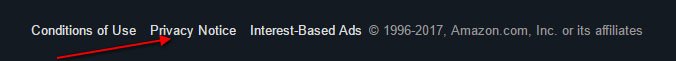 Amazon Website Footer: Links to Privacy Notice