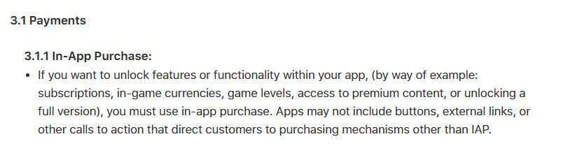 Apple App Store guidelines on in-app purchases