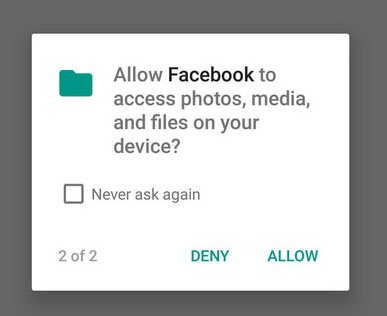 Facebook Android Permissions Dialog: Allow for Device Storage Access