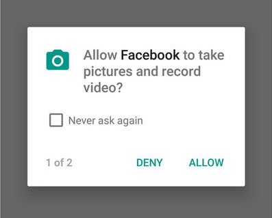 Facebook Android Permissions Dialog: Allow for Video