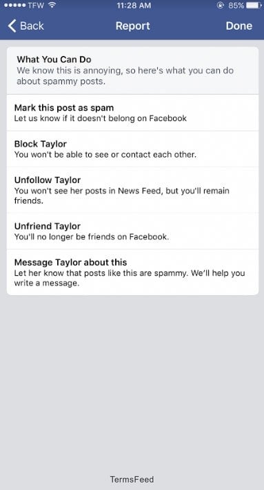 Facebook iOS Report Objectionable Content: What to do next