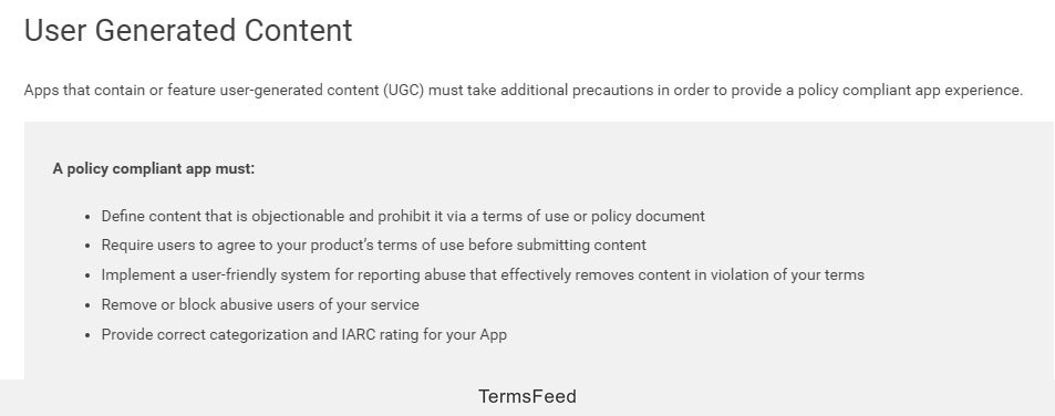 Google Play Store: Terms for Objectionable Content