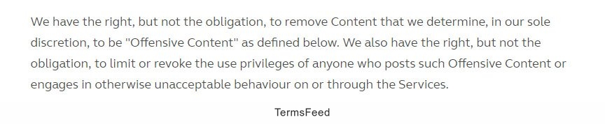 Guaana Terms of Service: Clause for Objectionable Content