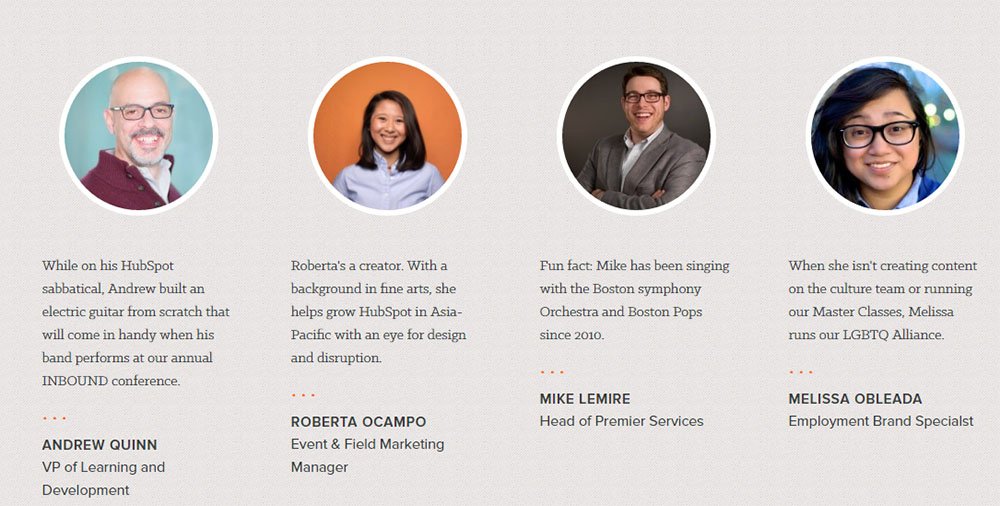 HubSpot About Us page: Profiles of people