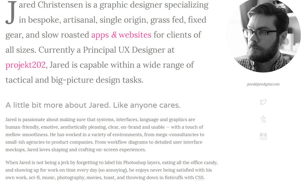 The About Me page of Jared Christensen