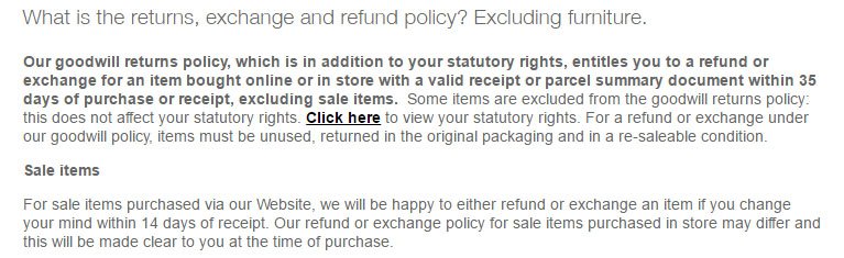 Marks &amp; Spencer: Right of Withdrawal in Return &amp; Refund Policy