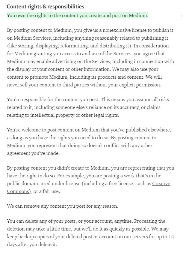 Medium Terms of Service: Content rights and responsibilities