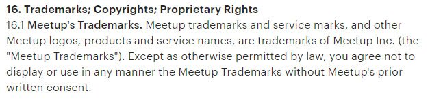 Meetup Terms and Conditions: Trademarks as intellectual property
