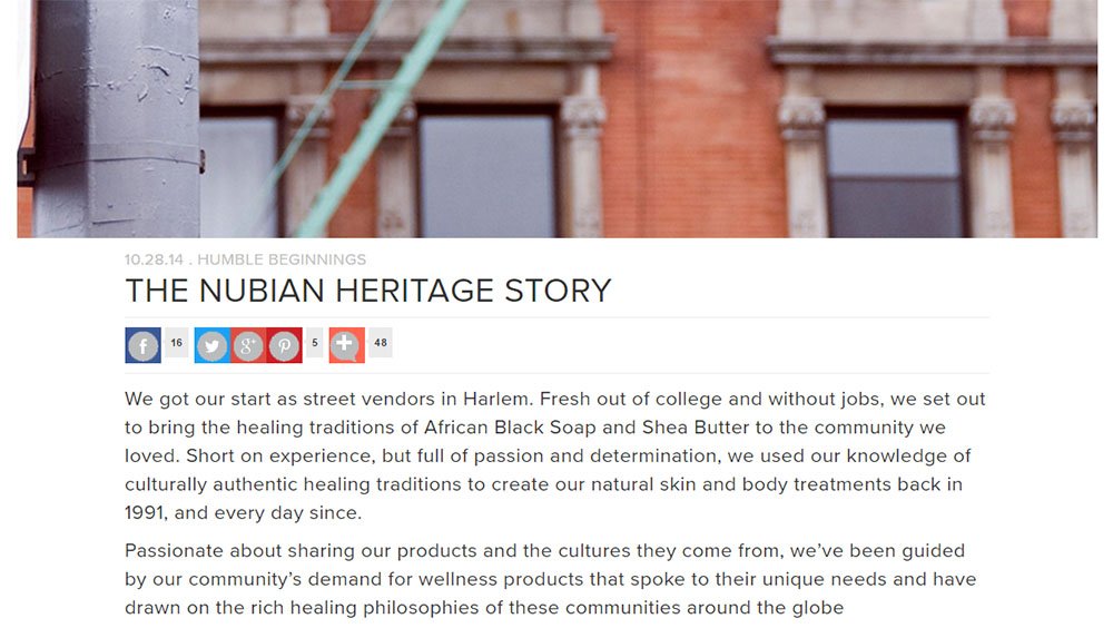 Nubian Heritage About Us page: The story