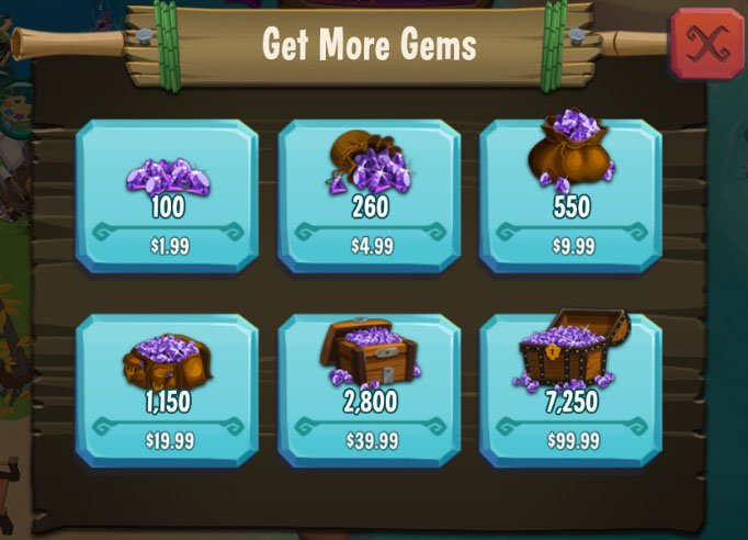 Paradise Bay mobile game: Gems as in-in purchases