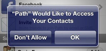 Path iOS Permissions Dialog: Allow for Contacts