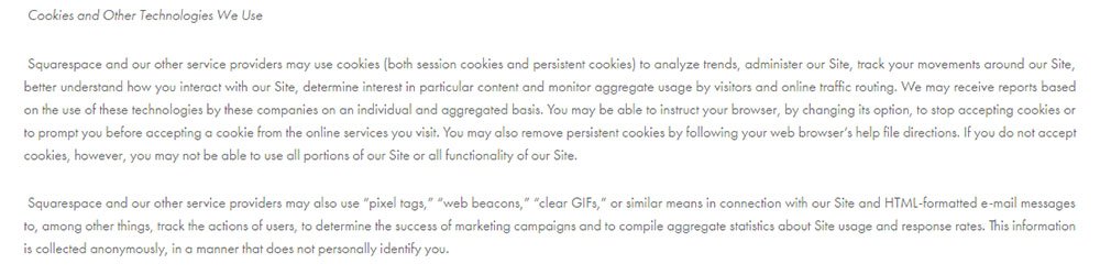 Privacy Policy of Pixel Fondue: Cookies may be used by Squarespace