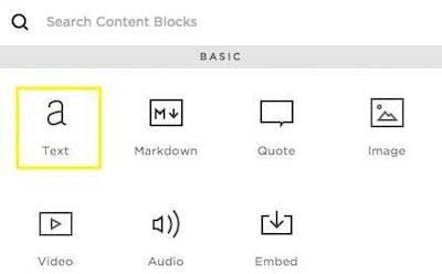 Squarespace, Block Menu: Text Block