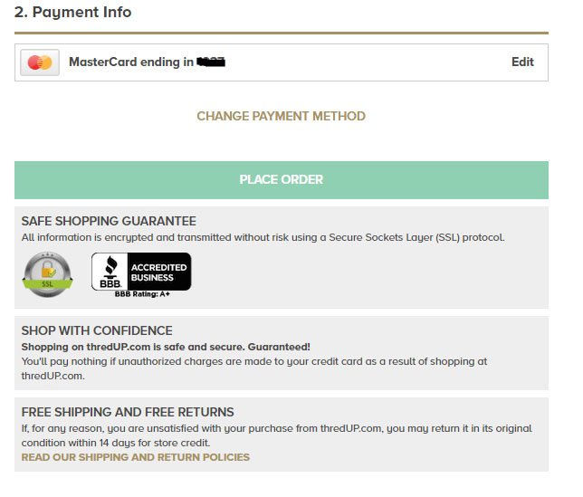 thredUP Place Order page: References to Return Policies