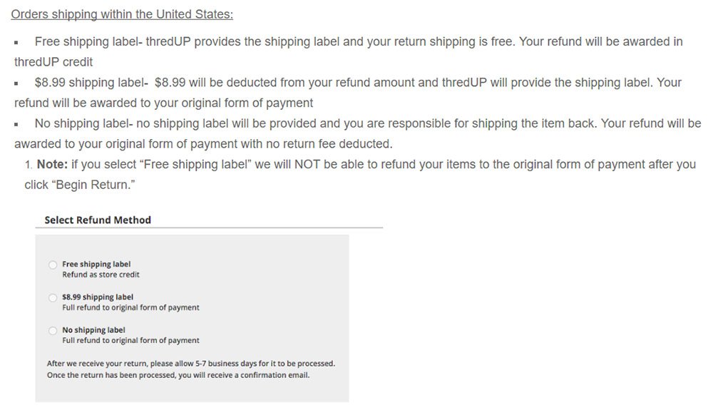 Fees from thredUP Return &amp; Refund Policy