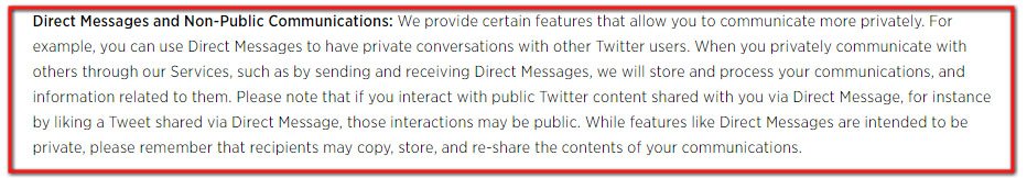 Twitter Privacy Policy: Direct messages and Non-public communications