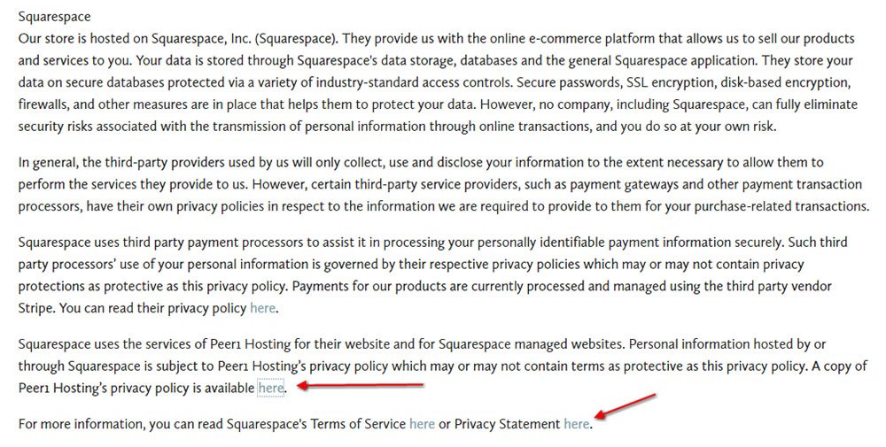 Privacy Policy of Under the Ficus: Link to Squarespace and Peer1 Hosting agreements