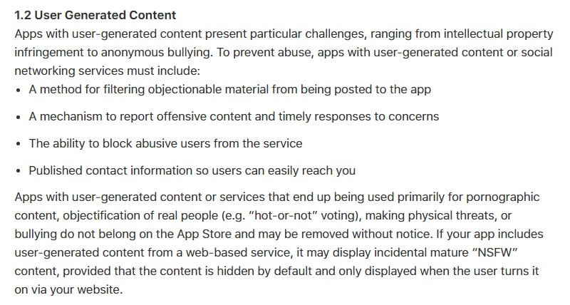 Apple App Store: Policy on User-Generated Content