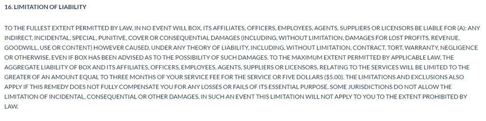 Box Terms of Service: Limitation of Liability