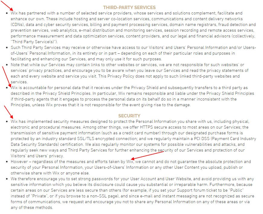 Privacy Policy of Clasp&#039;pin Goods: References to Wix in Third-party Services and Security sections