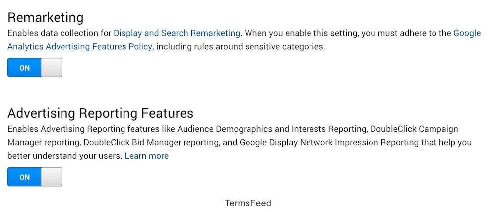 Remarketing and Advertising Reporting Features enabled in Google Analytics