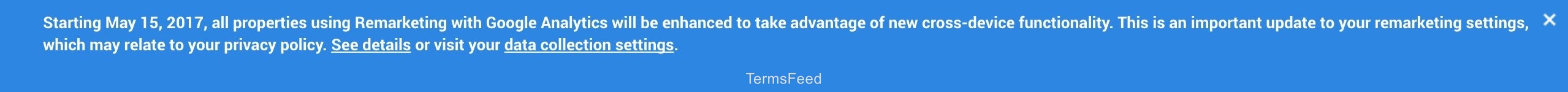 Announcement Bar on Google Remarketing Update in 2017