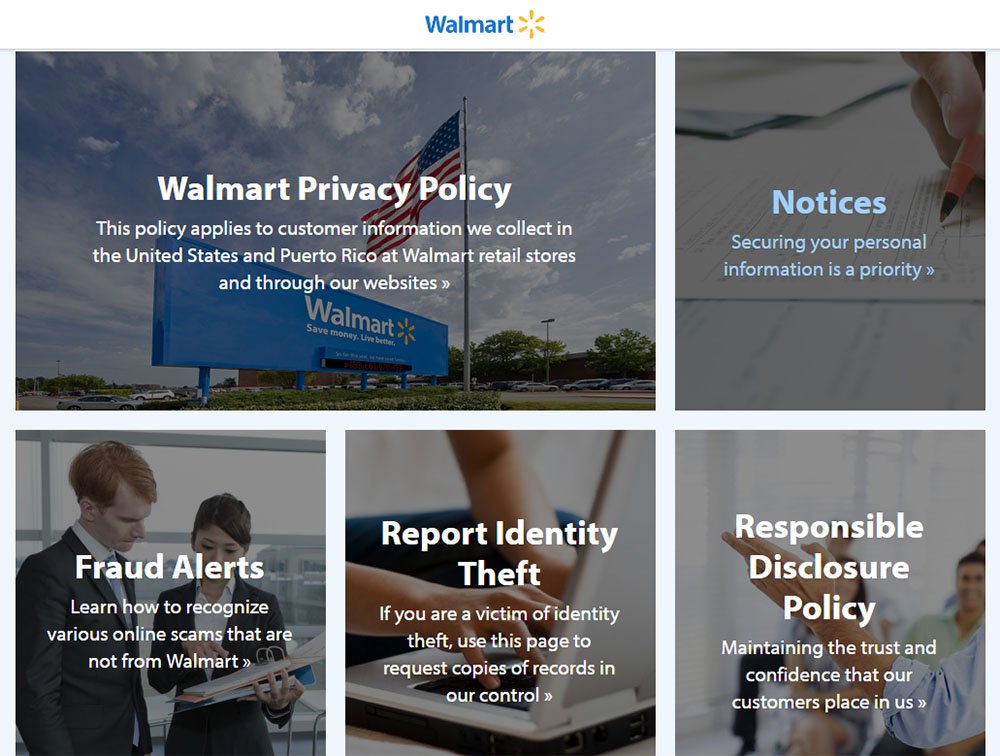 Screenshot of Walmart Privacy &amp; Security Center