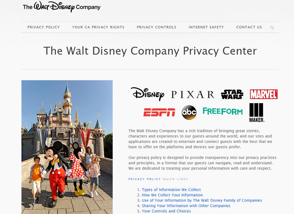 Screenshot of Walt Disney Privacy Center