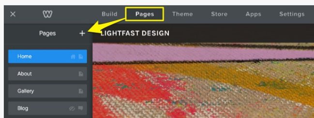 Weebly Pages section: Plus icon