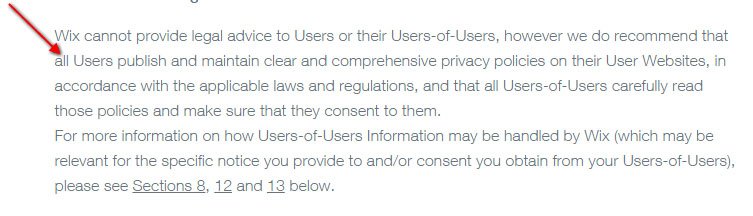Wix Privacy Policy Recommendation