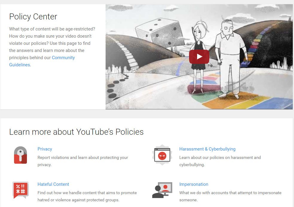 Screenshot of YouTube Policy Center