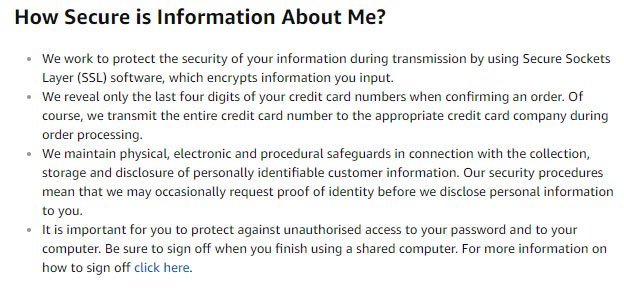 Amazon UK Privacy Policy: How secure the information is