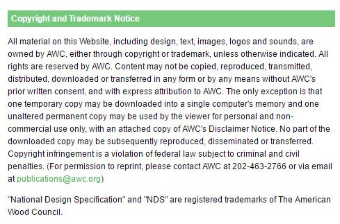 Example of Copyright and Trademark Disclaimer Notice from American Wood Council