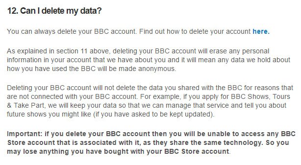 BBC Privacy Policy: Delete data