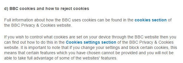 BBC Privacy Policy: Reject cookies